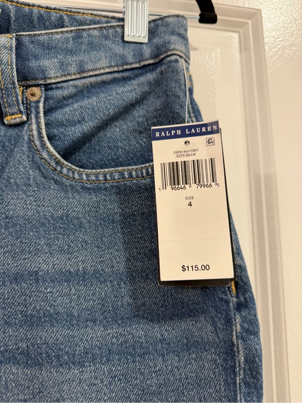 NWT Ralph Lauren Denim High-Rise Straight Jeans in Blue with Gold Stitching - Picture 5 of 5